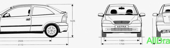 Opel Astra Hatchback (Опель Астра Хэтчбек) - чертежи (рисунки) автомобиля
